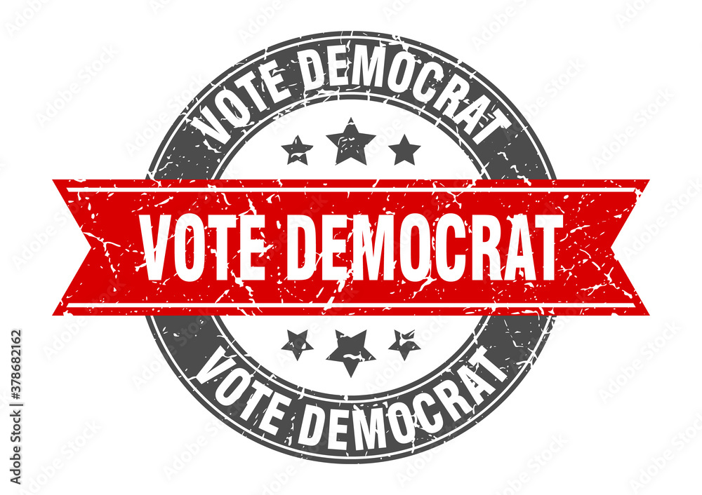 vote democrat round stamp with ribbon. label sign