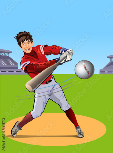 A hitter hitting  baseball