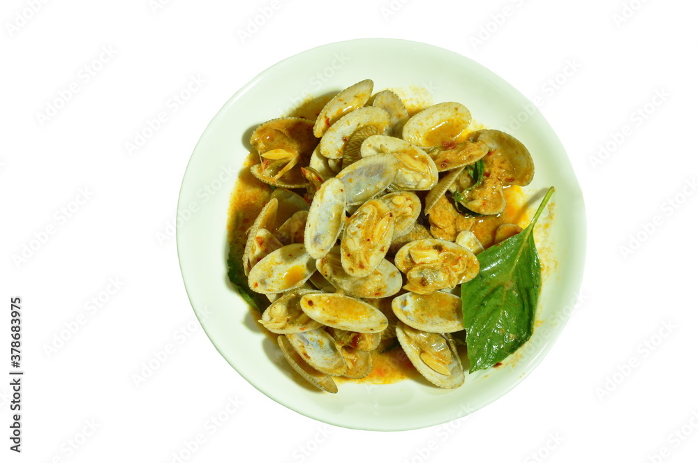 stir fried clams with roasted chili paste on plate stir fried clams with roasted chili paste on plate
