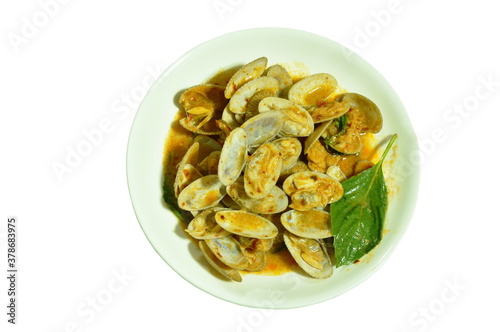 stir fried clams with roasted chili paste on plate