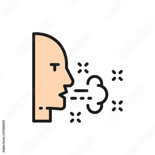 Respiratory problems, cough, allergy flat color line icon.
