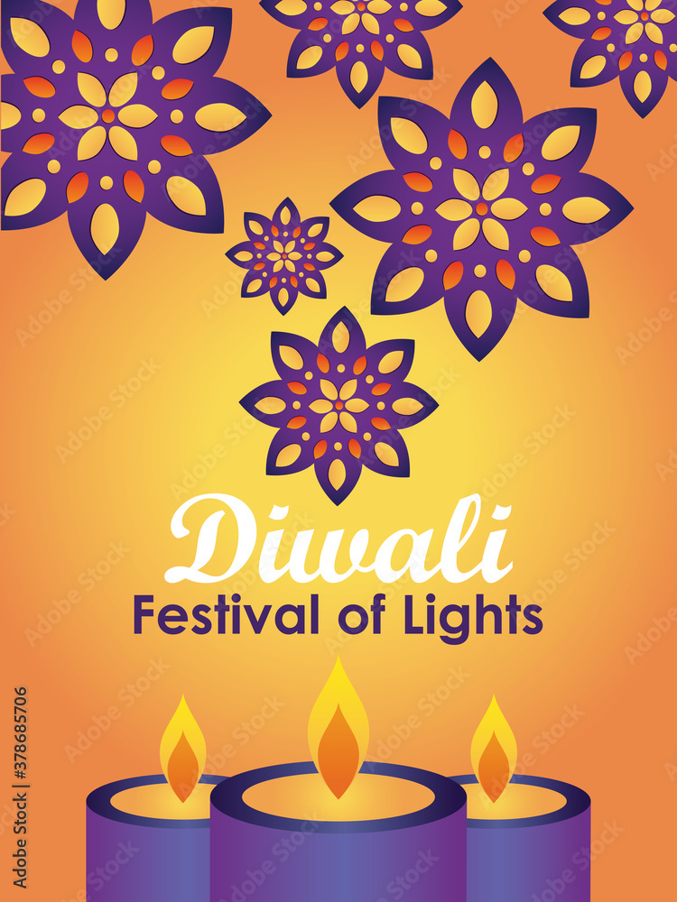 diwali festival design with candles and rangolis