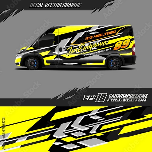 Cargo van decal graphic design. Abstract stripe racing background designs for wrap race car  pickup truck  adventure vehicle. Eps 10