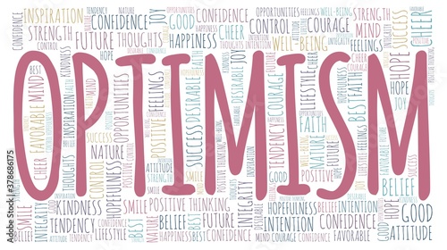 Optimism vector illustration word cloud isolated on a white background.