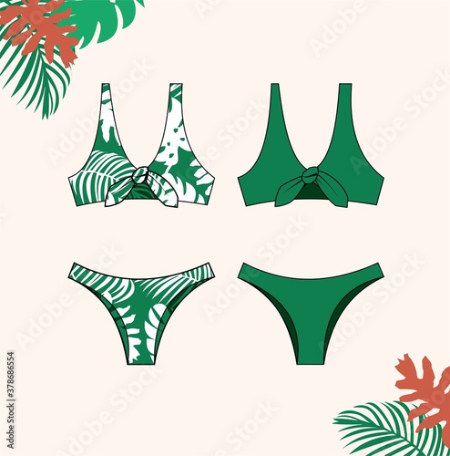 vector illustration of women's bikini,Stylish swimwear design, women beach clothes, Bikini swimsuit for summer, fashion flat sketch template.