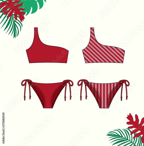 vector illustration of women's bikini,Stylish swimwear design, women beach clothes, Bikini swimsuit for summer, fashion flat sketch template.