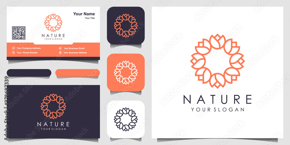 Naklejka premium Minimalist elegant floral rose logo design for beauty, Cosmetics, yoga and spa. logo and business card design