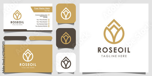modern lotus sign line art combined with essential oil drops looks minimalist and clean. logo design and business card