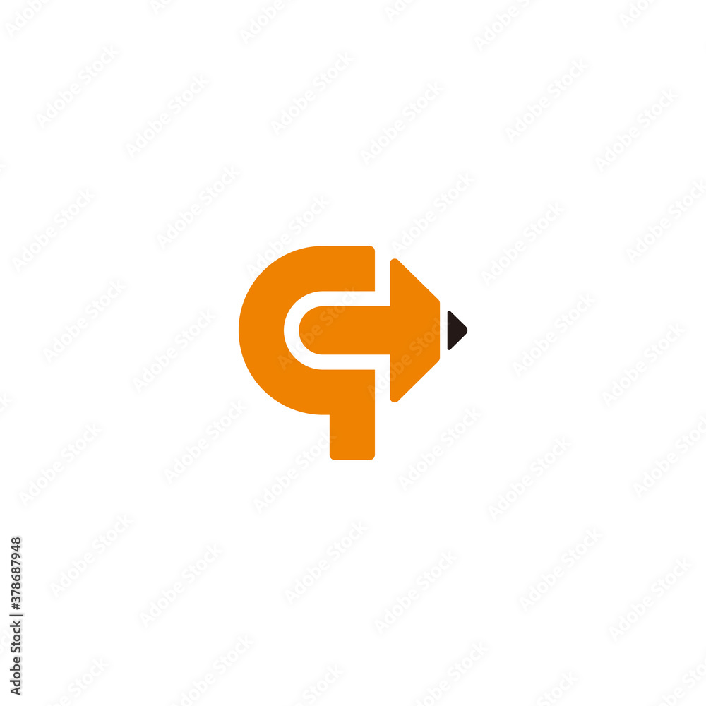 letter c q simple geometric pencil arrow education logo vector letter c q simple geometric pencil arrow education logo vector