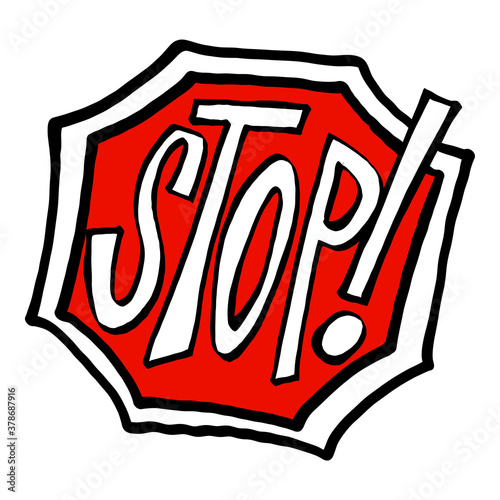 Stop road sign in animated cartoon style