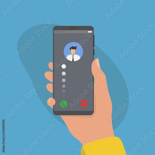 Incoming call. Mobile phone screen. Millennial lifestyle. Flat editable vector illustration