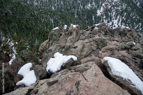 snow covered rocks