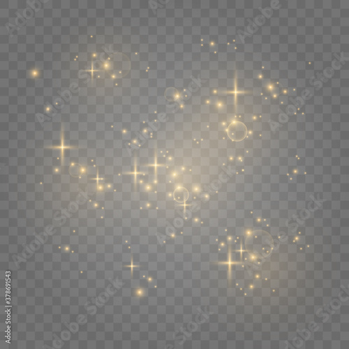 Gold dust. Dust effect. Light, light effect, lighting. The illustration is drawn on a checkered background.