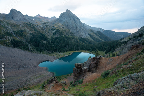 Fototapeta Naklejka Na Ścianę i Meble -  Backpacking and pack rafting in the San Juan Mountains of the Colorado Rockies in the Mount Sneffels Wilderness around Blue Lakes near Ouray
