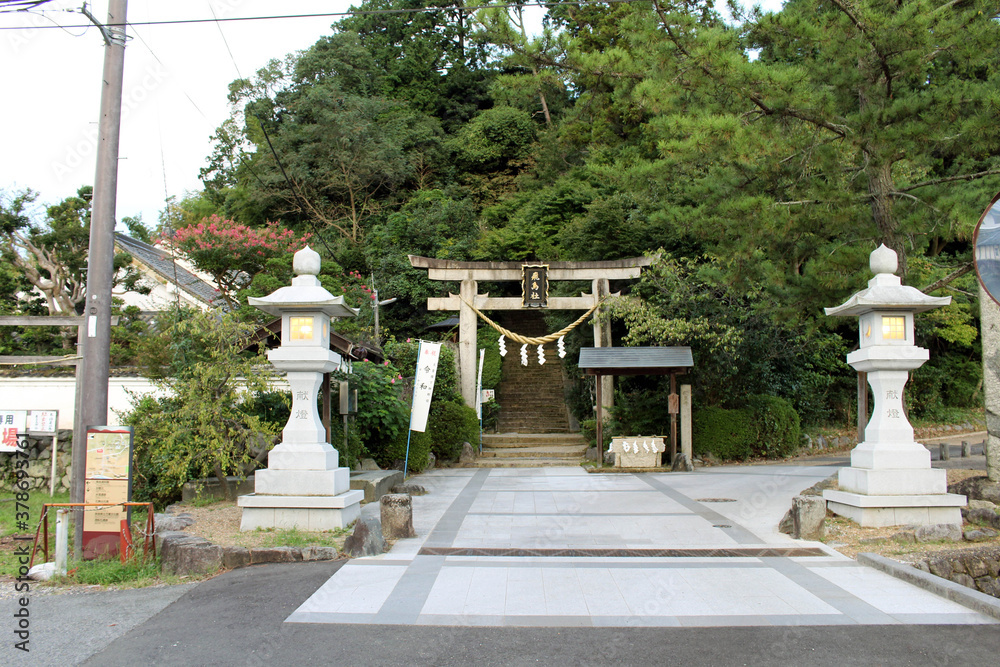 Entrance torii gate of Asukaza Jinja Shrine in Asuka Entrance torii gate of Asukaza Jinja Shrine in Asuka