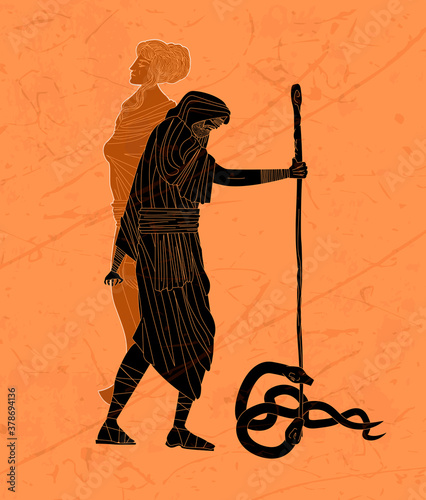 Fotografie, Obraz tiresias blind greek prophet half woman and half man killing two snakes with a s