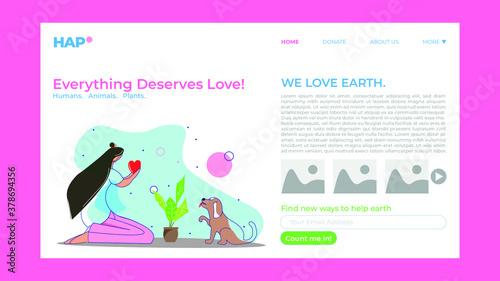 landing page design with illustration for charity donation and spreading love