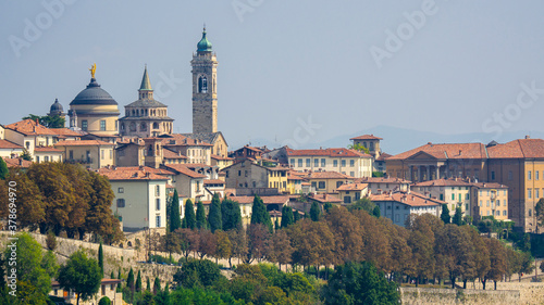 Bergamo. One of the beautiful city in Italy. Lombardia. Amazing landscape at the old town from the surrounding hills. Touristic destination. Best of Italy