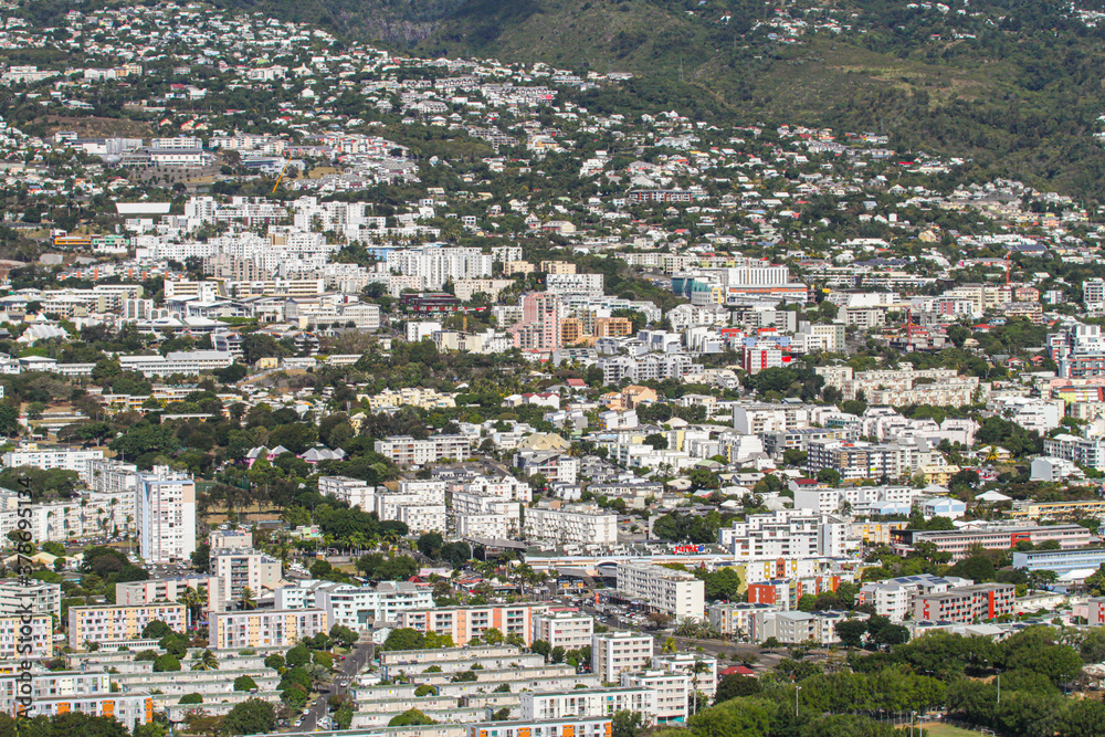 Aerial view of Reunion island main city Saint Denis