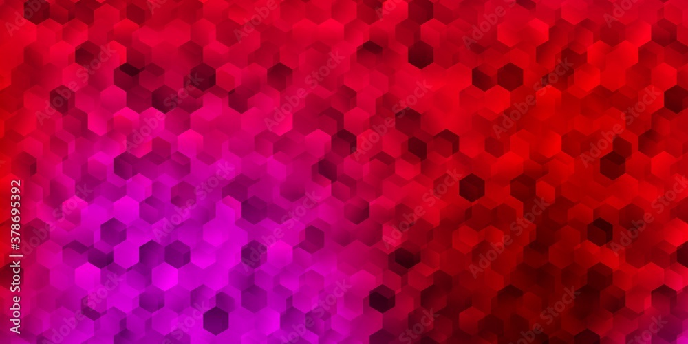 Light pink, yellow vector background with hexagonal shapes.