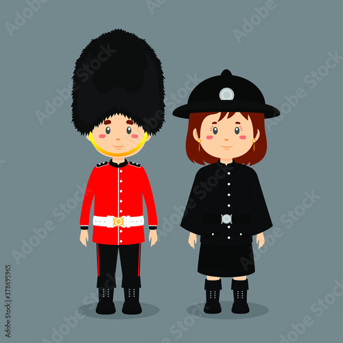 Couple Character Wearing British National Dress