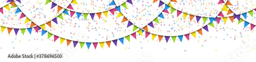 seamless colored garlands and confetti background