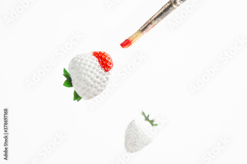 white background of strawberry painted with brush