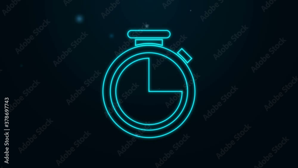 Glowing neon line Stopwatch icon isolated on black background. Time timer sign. 4K Video motion graphic animation. Glowing neon line Stopwatch icon isolated on black background. Time timer sign. 4K Video motion graphic animation.