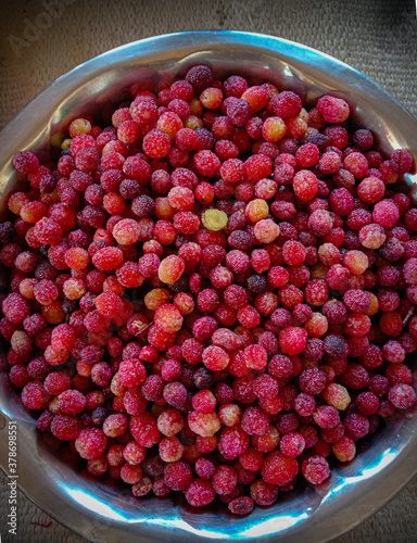 Kafal, these are red sweet-sour famous berries found in himachal pradesh and utrakhand. two hilly states of India photo