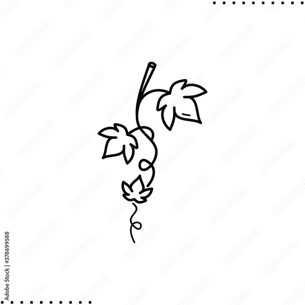 Green ivy branch with leaves, wall climbing plant of hanging creeper, vector icon in outline Green ivy branch with leaves, wall climbing plant of hanging creeper, vector icon in outline