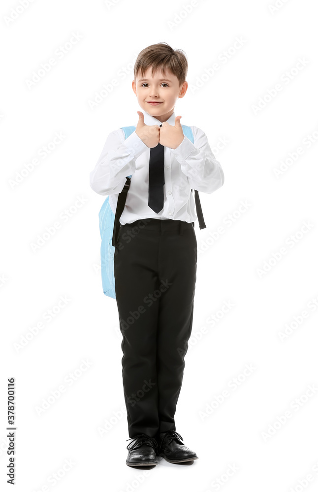Little schoolboy showing thumb-up on white background Little schoolboy showing thumb-up on white background