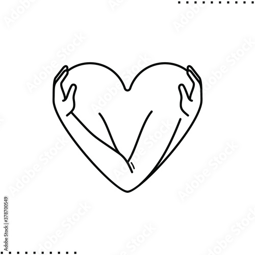 Give a hug heart shape vector icon in outline