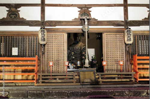 Buddha statue of Asukadera Temple in Asuka at night