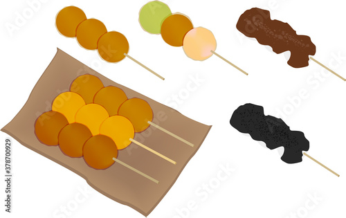 醤油・ごま・あんこの和菓子の団子のイラストセット
