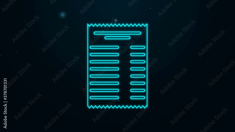 Glowing neon line Paper check and financial check icon isolated on black background. Paper print check, shop receipt or bill. 4K Video motion graphic animation. Glowing neon line Paper check and financial check icon isolated on black background. Paper print check, shop receipt or bill. 4K Video motion graphic animation.