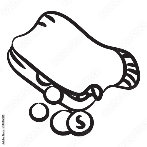 
Coin pouch icon design, money bag in editable doodle style 
