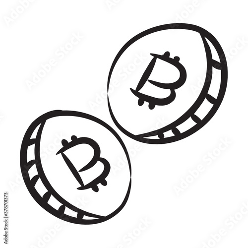 
Bitcoins vector style, digital currency in modern doodle line style 
