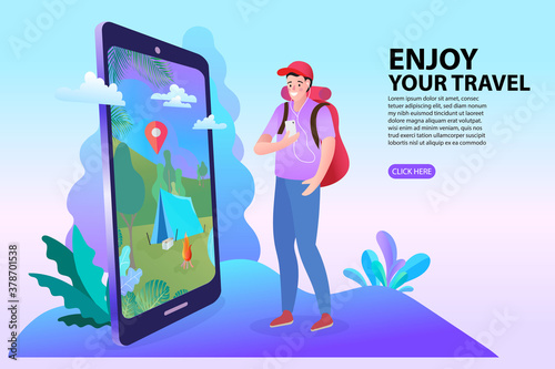 person holding tablet pc, enjoy your travel concept.