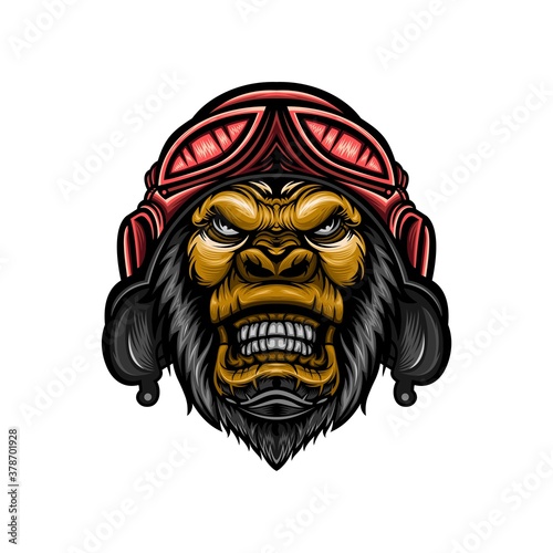 Gorilla head illustration design wearing helmet