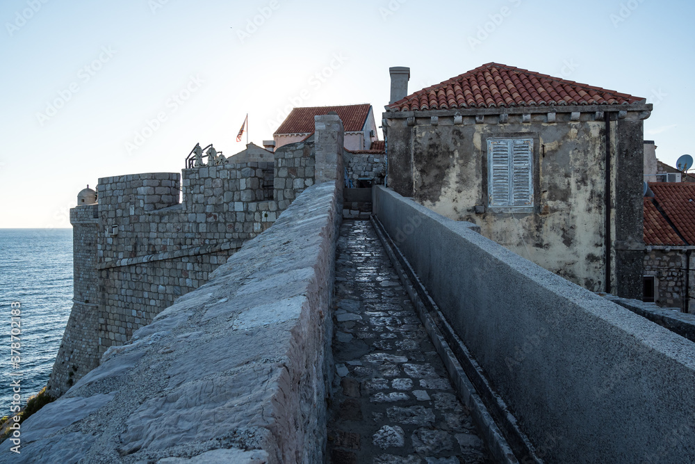 Walk on the ancient, defensive city wall in Dubrovnik, Croatia, Dalmatian Coast