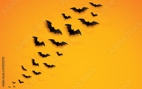 halloween concept bats flying over orange background vector illustration