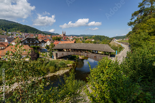 The historical old wooden bridge in Forbach, Black Forest, Germany
