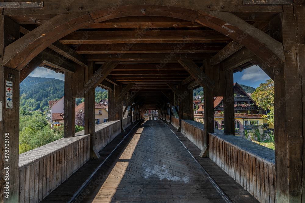 The historical old wooden bridge in Forbach, Black Forest, Germany