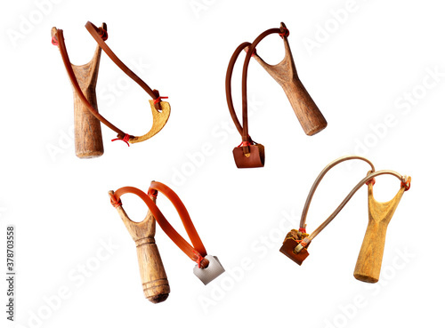 wood catapult slingshot isolated on white background Clipping Path