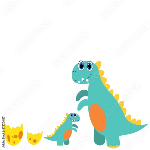 cute dino with baby character vector illustration