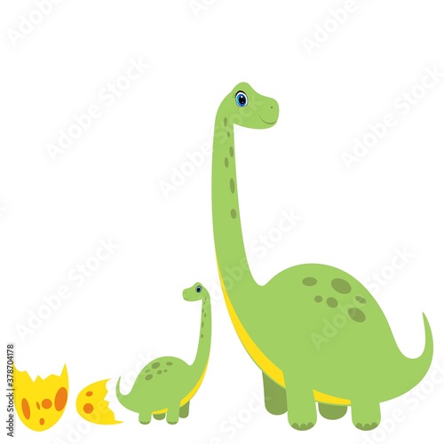 cute dino with baby character vector illustration