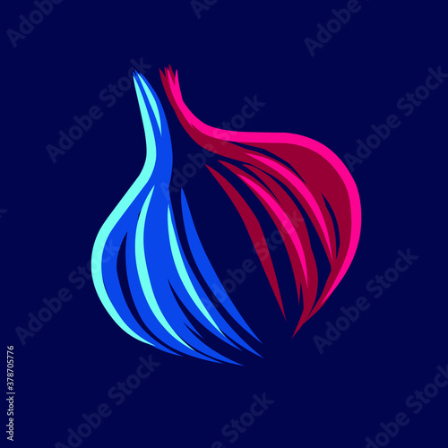 onion line pop art potrait logo colorful design with dark background. Abstract vector illustration.