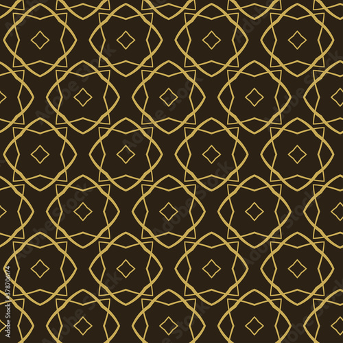 Gold geometric pattern on a black background. Seamless wallpaper texture. Vector illustration.