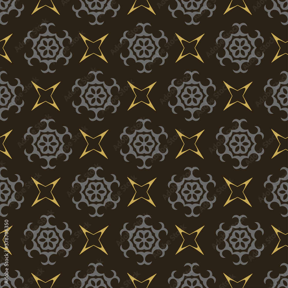 Trendy pattern on black background gray and gold colors seamless wallpaper texture, vector illustration