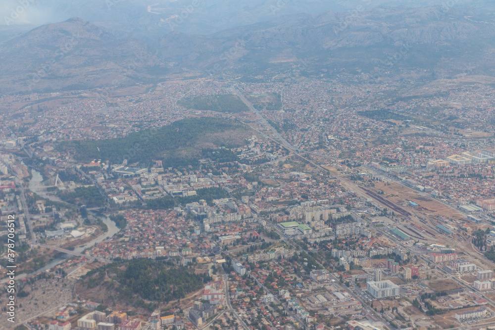 View of the outskirts of Podgorica from a height. Montenegro